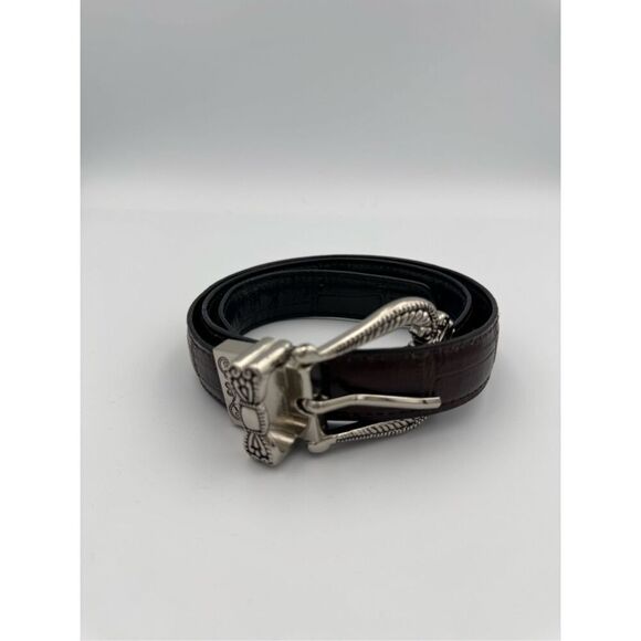 Brighton Women's Black/Brown Reversable Leather Western Croc Embossed Belt - Picture 1 of 6